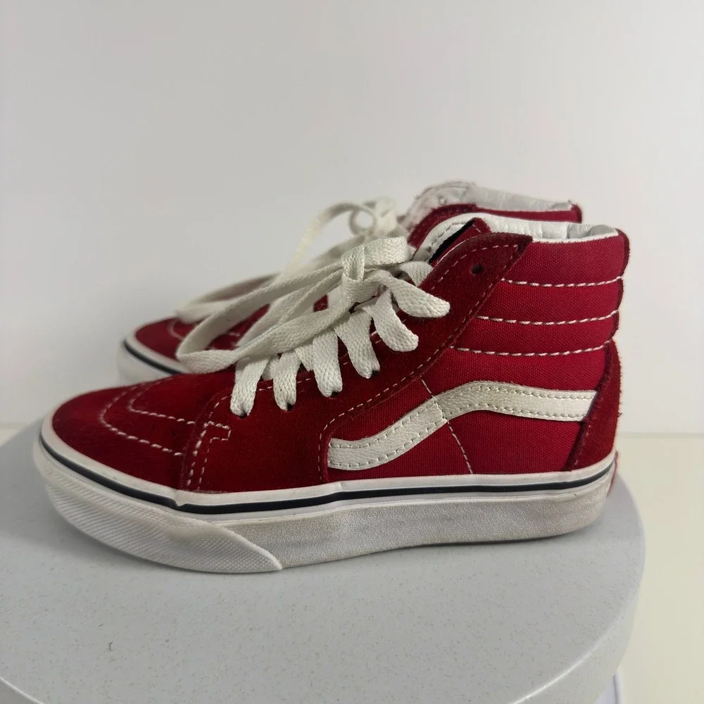 Vans Off The Wall Sk8 Hi Kids Skate Shoes Red White Lace Up Sneakers 12